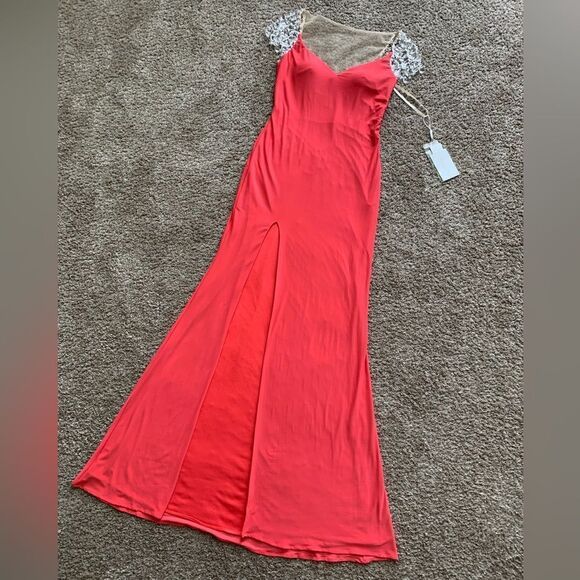 Elegant Crystal Detail Cap Sleeve Jersey Sheath Evening Dress & Sheer Back - Picture 6 of 13